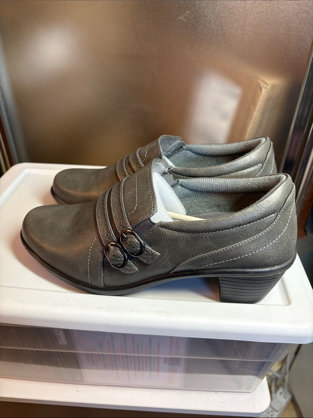 Easy Street Women's Grey Slip-On Buckle Loafers